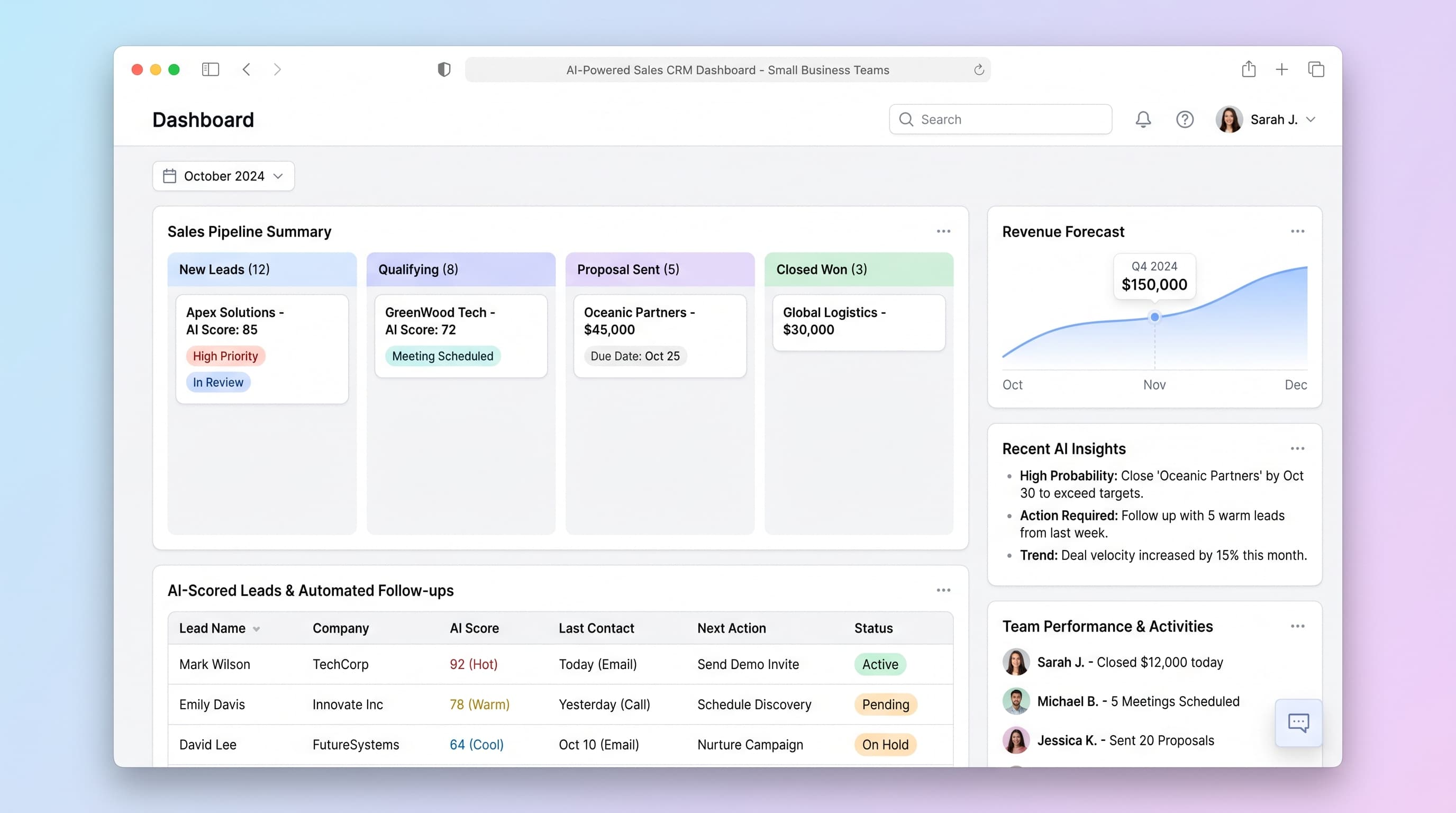 AI-Powered Sales CRM Dashboard for Small Business Teams preview