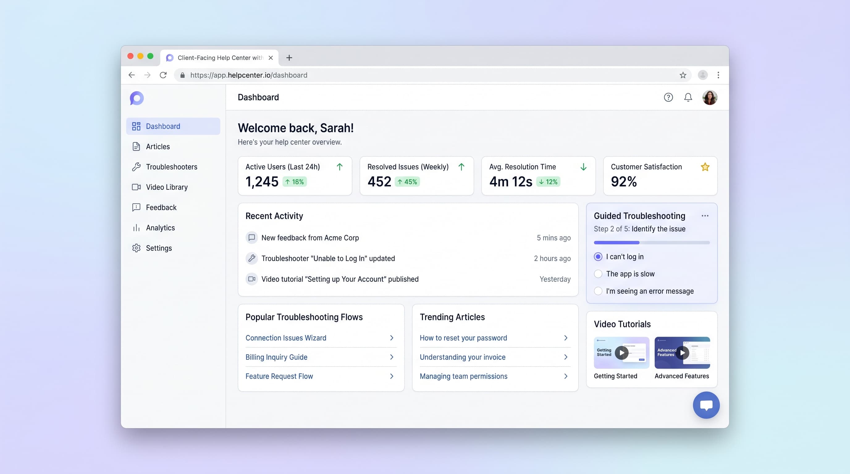 Client-Facing Help Center with Guided Troubleshooting Flows preview