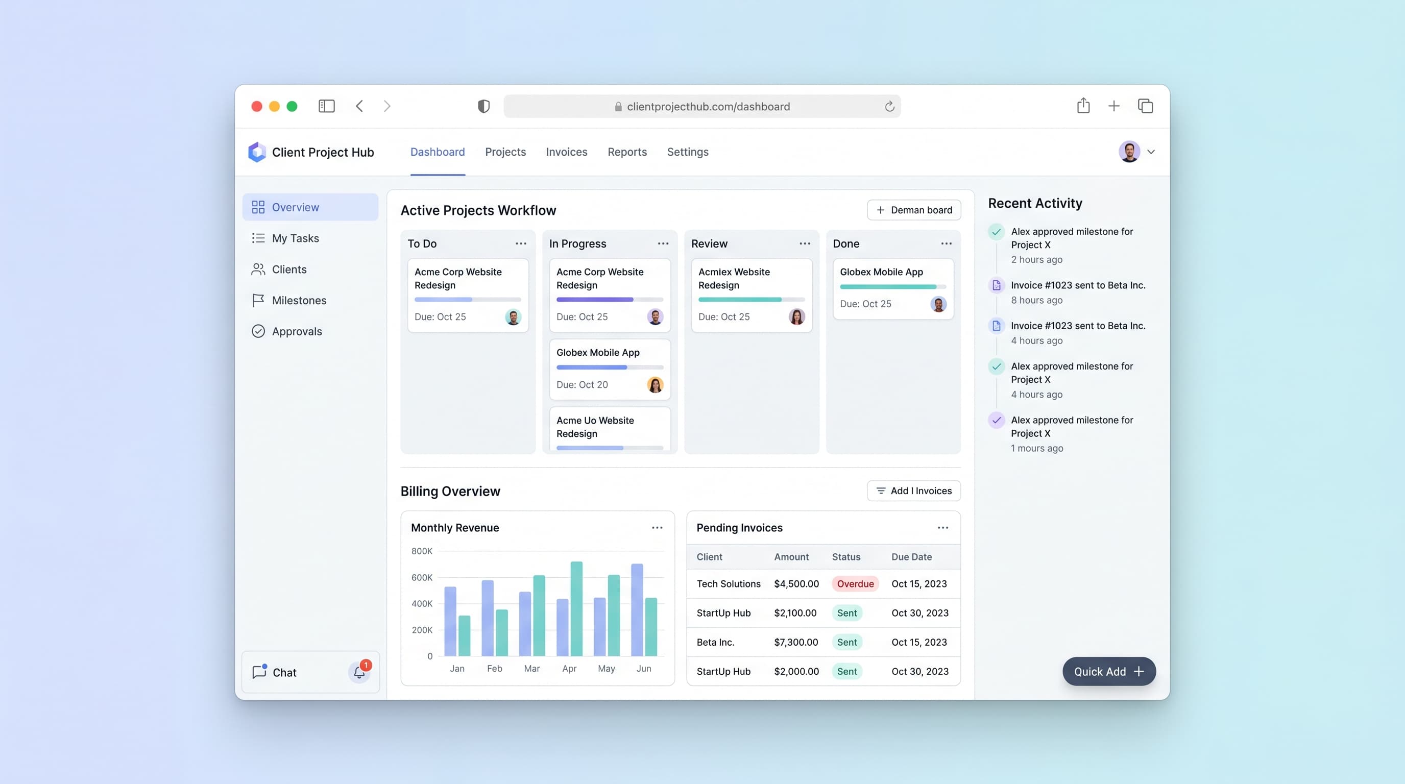 Client Project Hub with Invoice & Milestone Tracking preview