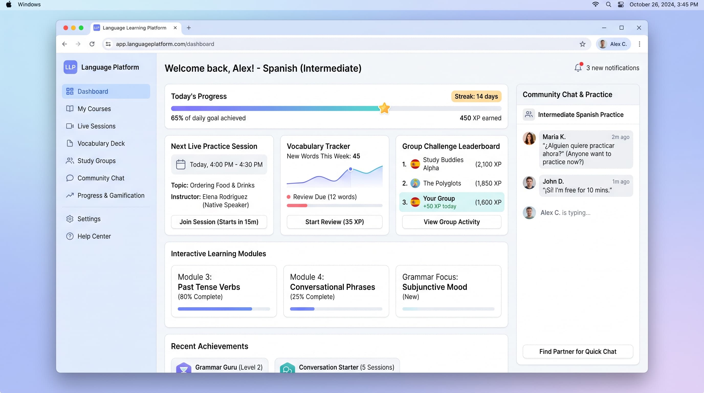 Language Learning Platform with Live Practice Sessions preview