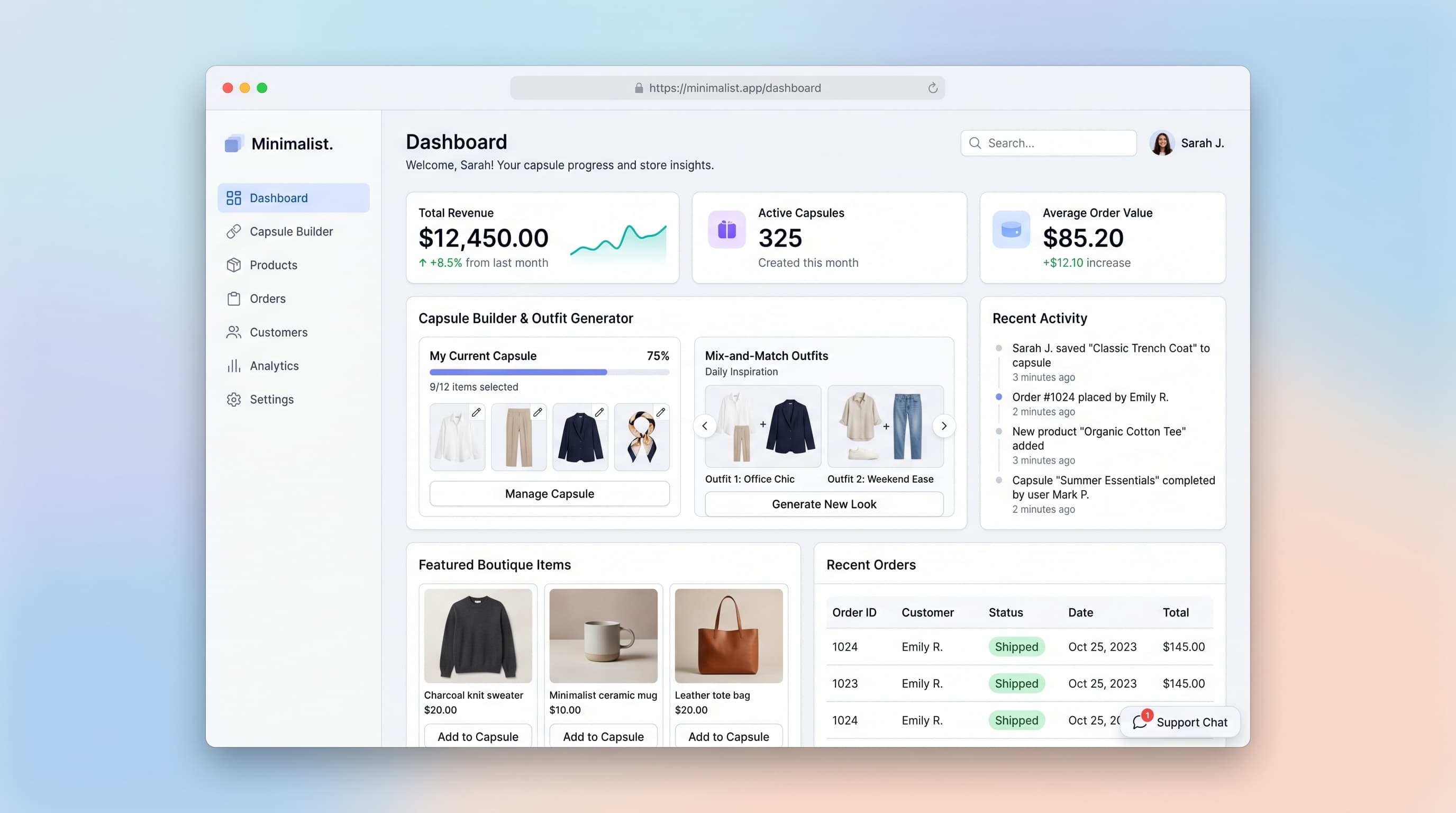 Minimalist Lifestyle Brand Store with Capsule Wardrobe Builder preview