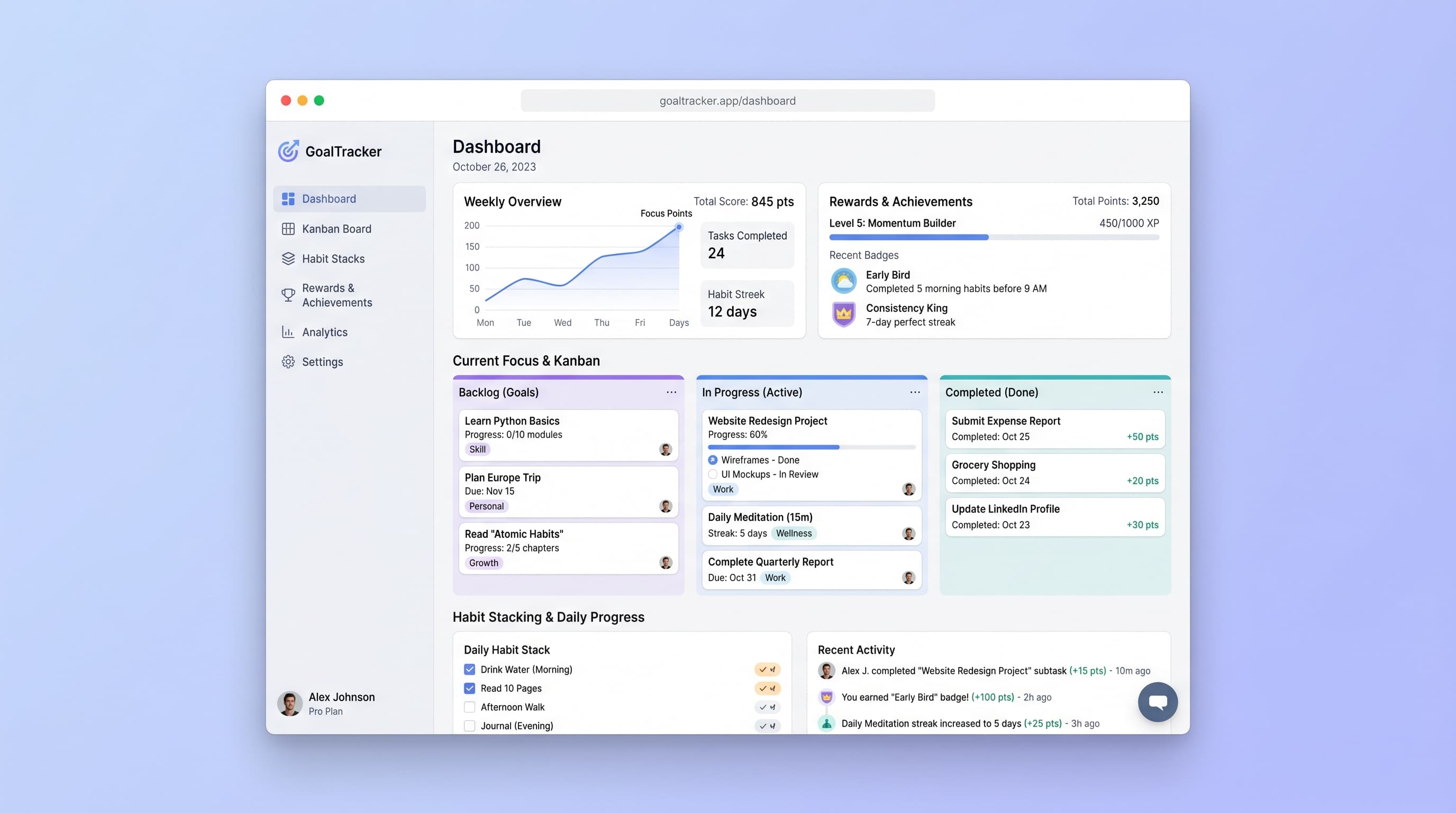 Personal Goal Tracker with Habit Stacking & Progress Rewards preview