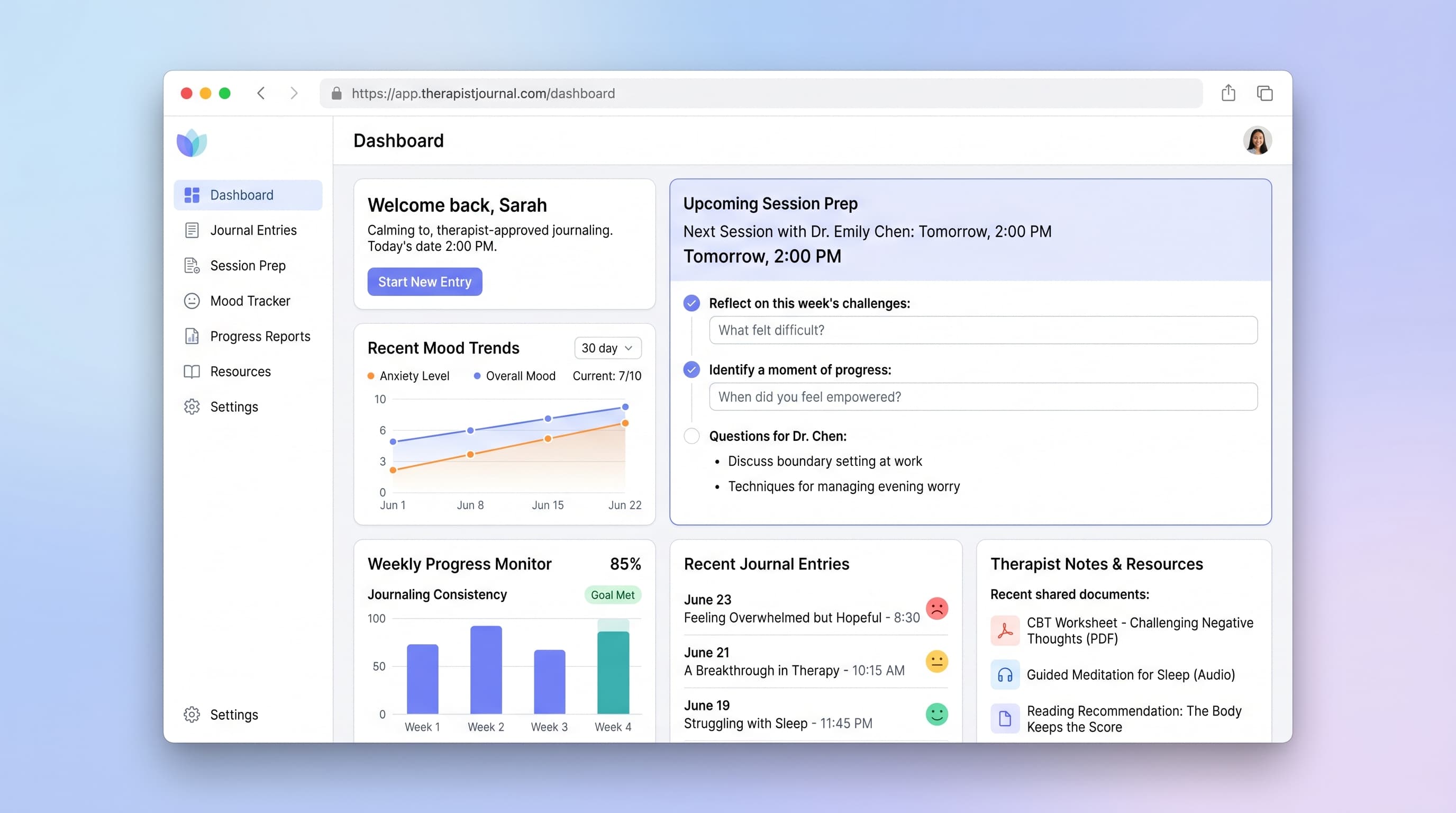 Therapist-Approved Journaling App with Session Prep Prompts preview
