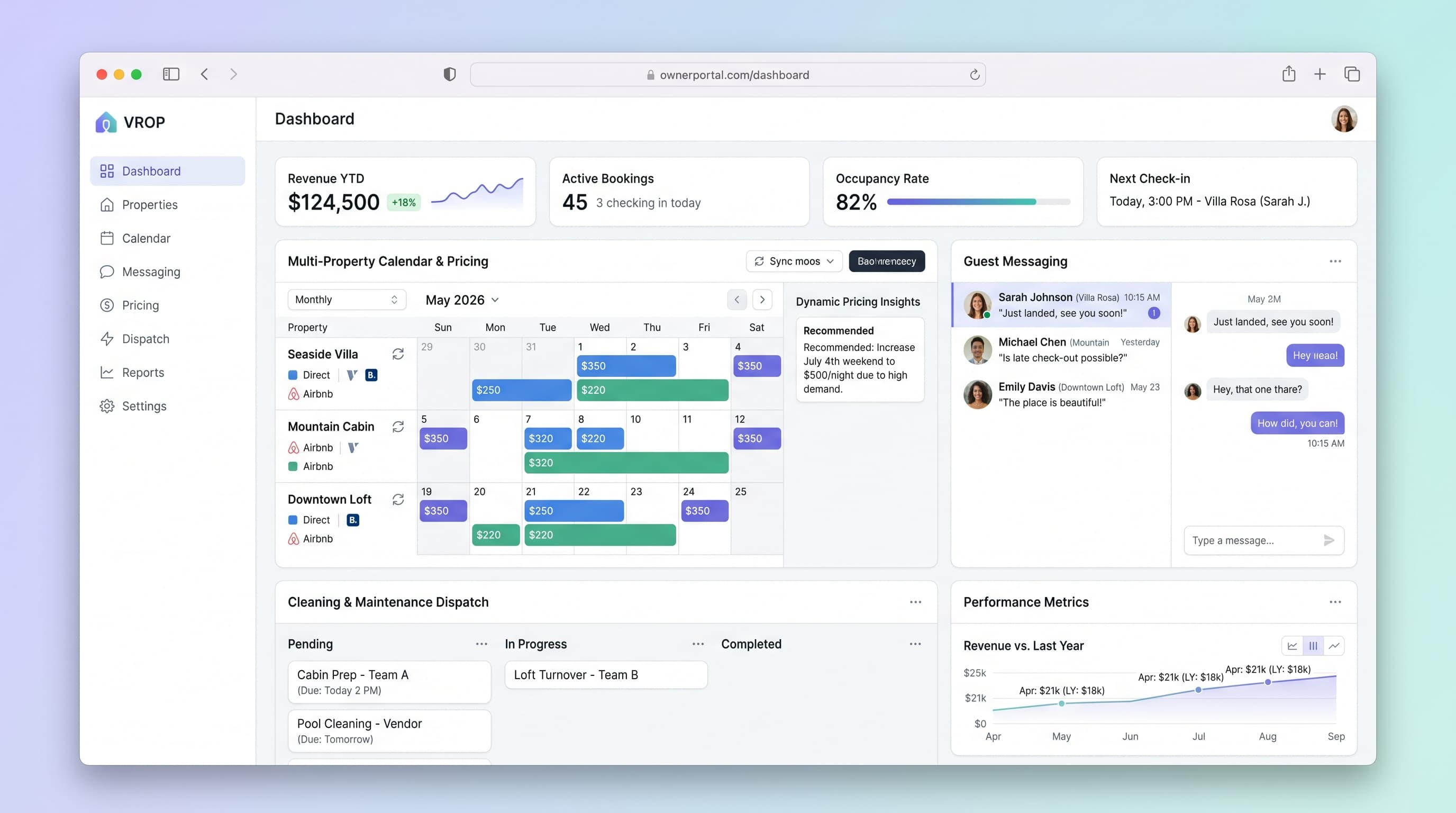 Vacation Rental Owner Portal with Dynamic Pricing & Guest Messaging preview