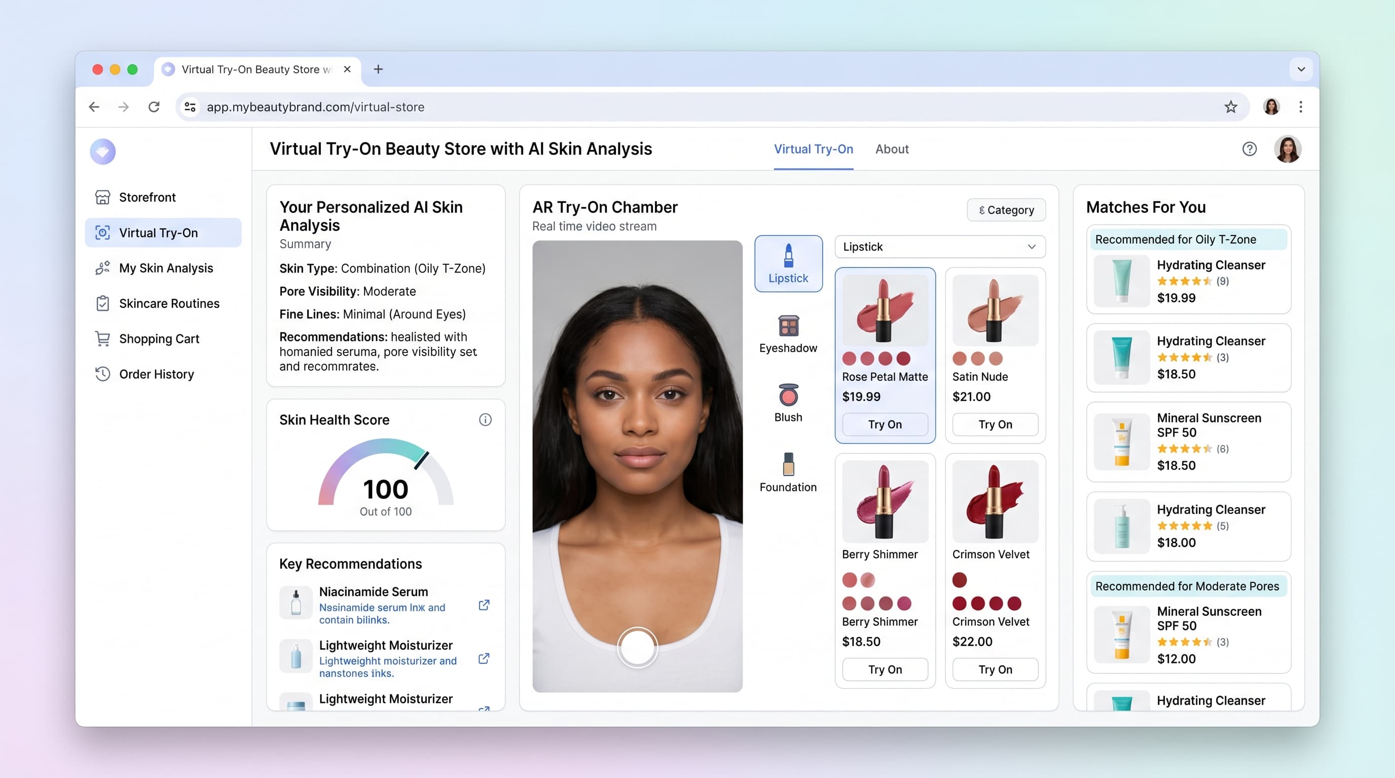 Virtual Try-On Beauty Store with AI Skin Analysis preview