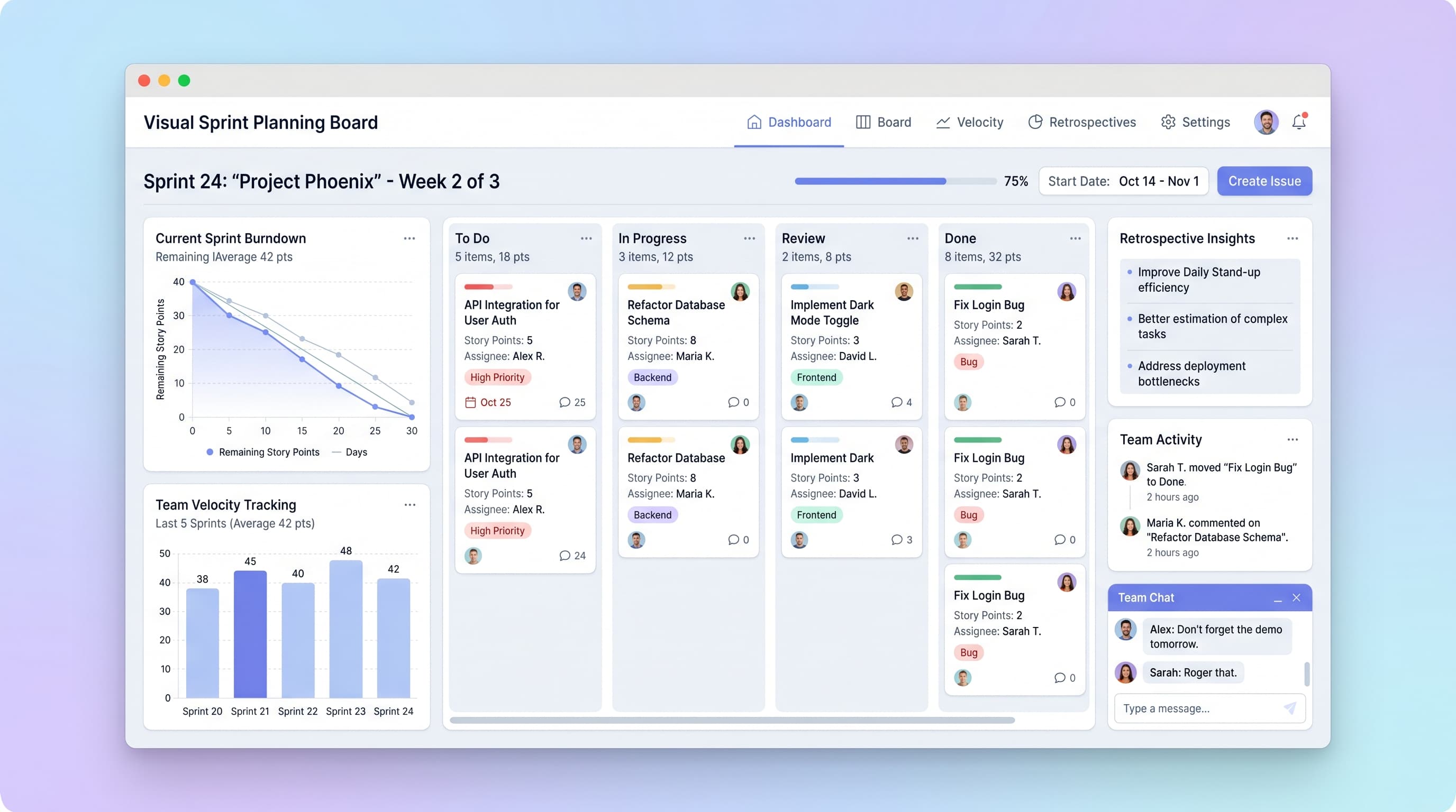 Visual Sprint Planning Board with Team Velocity Tracking preview