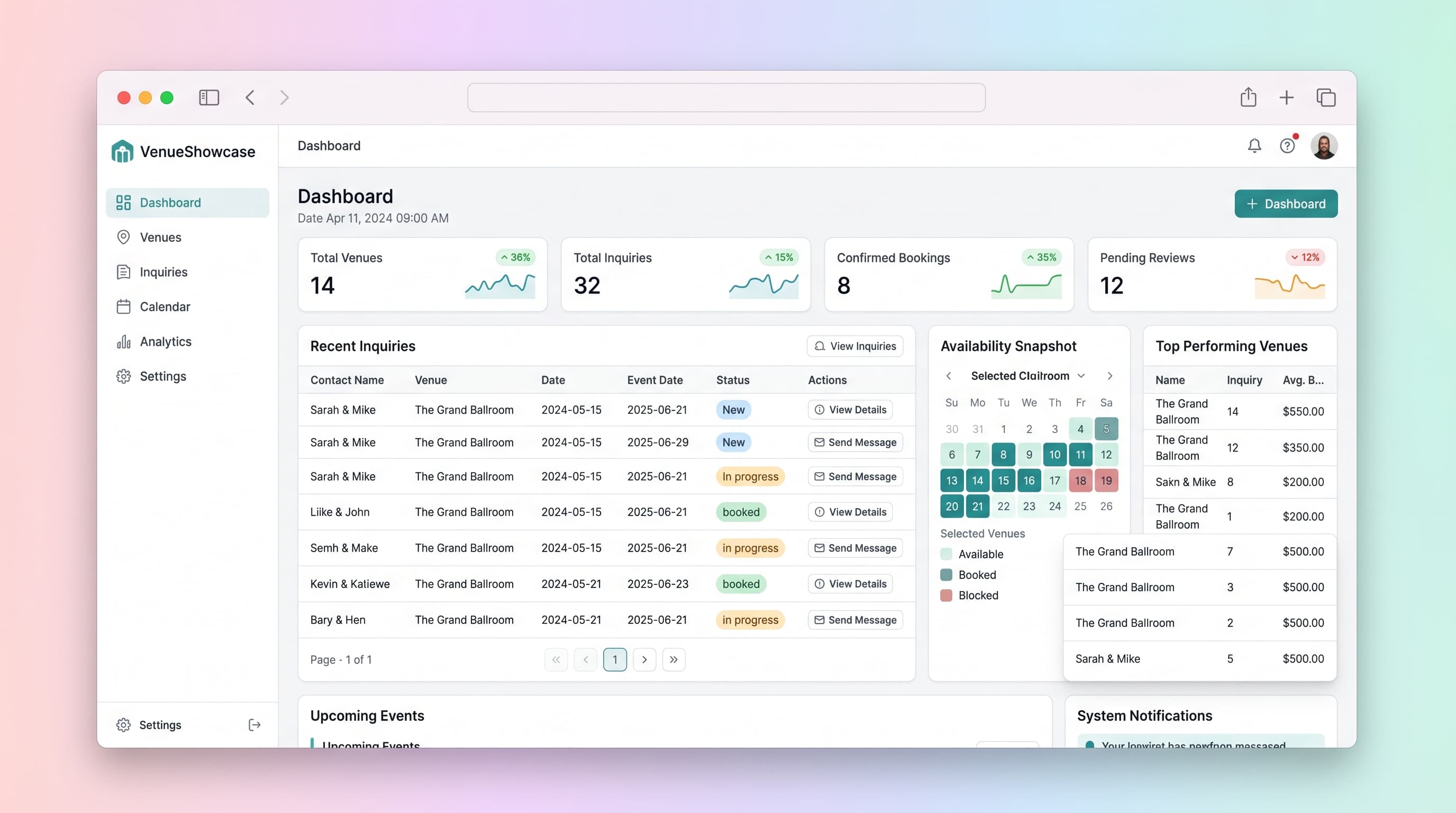 Wedding Venue Showcase & Inquiry Management Platform preview